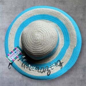 Limited Too - Floppy Straw Hat With Baby Blue Stripes & Mermazing Sequence- NWT